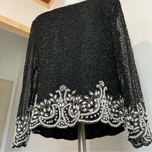vintage blouse imitation pearl glitter rare sz s (no stretch) woman